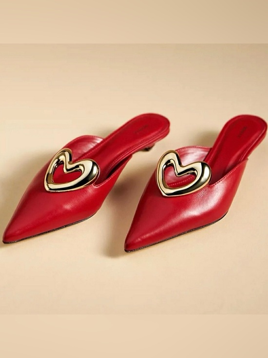 Maeve Shoes - Maeve Heart Mule Heels, Size 37, US 6 - 6 1/2 , Retail $170.00, Color: Red